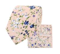 THE GENTS LAB 100% Cotton Diamond End Floral Print Neck Tie & Pocket Square Set (Light Pink)