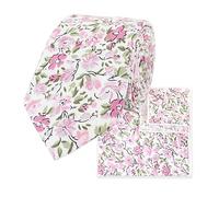 THE GENTS LAB 100% Cotton Diamond End Floral Print Neck Tie & Pocket Square Set (Pink)