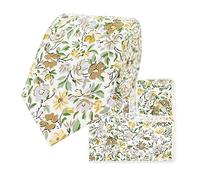 THE GENTS LAB 100% Cotton Diamond End Floral Print Neck Tie & Pocket Square Set (Yellow)