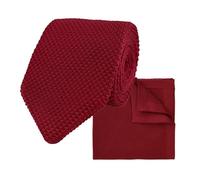 THE GENTS LAB 100% Polyester Diamond End Knitted Tie & Pocket Square Sets - Many Colours (Burgundy Red)