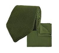 THE GENTS LAB 100% Polyester Diamond End Knitted Tie & Pocket Square Sets - Many Colours (Olive Green)
