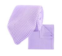 THE GENTS LAB 100% Polyester Diamond End Knitted Tie & Pocket Square Sets - Many Colours (Pastel Purple)