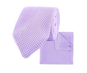 THE GENTS LAB 100% Polyester Diamond End Knitted Tie & Pocket Square Sets - Many Colours (Pastel Purple)
