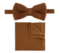 THE GENTS LAB 100% Polyester Knitted Bow Tie & Pocket Square Sets - Many Colours (Caramel Brown)