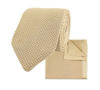 THE GENTS LAB 100% Polyester Knitted Tie & Pocket Square Sets - Many Colours (Beige)