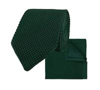 THE GENTS LAB 100% Polyester Knitted Tie & Pocket Square Sets - Many Colours (Dark Green)