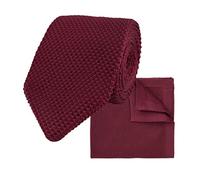 THE GENTS LAB 100% Polyester Knitted Tie & Pocket Square Sets - Many Colours (Wine Red)