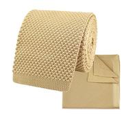 THE GENTS LAB 100% Polyester Square End Knitted Tie & Pocket Square Sets - Many Colours (Beige)