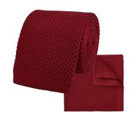 THE GENTS LAB 100% Polyester Square End Knitted Tie & Pocket Square Sets - Many Colours (Burgundy Red)