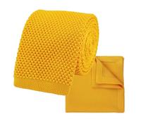 THE GENTS LAB 100% Polyester Square End Knitted Tie & Pocket Square Sets - Many Colours (Mustard Yellow)