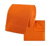THE GENTS LAB 100% Polyester Square End Knitted Tie & Pocket Square Sets - Many Colours (Orange)