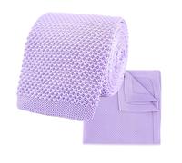THE GENTS LAB 100% Polyester Square End Knitted Tie & Pocket Square Sets - Many Colours (Pastel Purple)