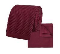 THE GENTS LAB 100% Polyester Square End Knitted Tie & Pocket Square Sets - Many Colours (Wine Red)