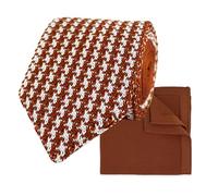 THE GENTS LAB Men's Diamond End Knitted Neck Tie With Houndstooth Design & Matching Pocket Square | Made From 100% Soft Polyester | Over 10+ Colours (Rust Orange)