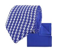 THE GENTS LAB Men's Diamond End Knitted Neck Tie With Houndstooth Design & Matching Pocket Square | Made From 100% Soft Polyester | Over 10+ Colours (Royal Blue)
