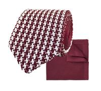 THE GENTS LAB Men's Diamond End Knitted Neck Tie With Houndstooth Design & Matching Pocket Square | Made From 100% Soft Polyester | Over 10+ Colours (Wine Red)