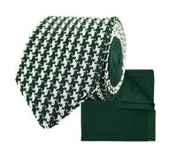 THE GENTS LAB Men's Diamond End Knitted Neck Tie With Houndstooth Design & Matching Pocket Square | Made From 100% Soft Polyester | Over 10+ Colours (Dark Green)