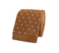 THE GENTS LAB Men's Square End Knitted Neck Tie With Dots | Made From 100% Soft Polyester | Over 10+ Colours (Caramel Brown)