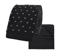 THE GENTS LAB Men's Square End Knitted Neck Tie With Dots & Matching Pocket Square | Made From 100% Soft Polyester | Over 10+ Colours (Black)