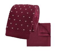 THE GENTS LAB Men's Square End Knitted Neck Tie With Dots & Matching Pocket Square | Made From 100% Soft Polyester | Over 10+ Colours (Wine Red)