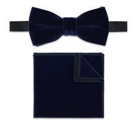 THE GENTS LAB Men's Velvet Adjustable Pre-Tied Bow Tie & Pocket Square Set - Many Colours (Navy Blue - Standard)