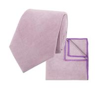 THE GENTS LAB Men's Wedding Neck Tie & Pocket Square Set Made From Soft Brushed Twill Cotton | Many Colours (Pastel Purple)