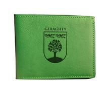 The geraghty Irish Family Crest Coat of Arms Green Pu Leather Wallet Personalised Laser Engraved Bifold