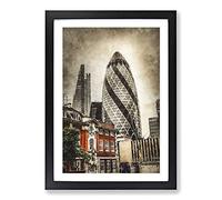 The Gherkin in London Painting Framed Print | A2 Black Framed Wall Art | Ready to Hang | Modern Historical Picture | Living Room Bedroom Lounge Office