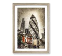 The Gherkin in London Painting Framed Print | A2 Oak Framed Wall Art | Ready to Hang | Modern Historical Picture | Living Room Bedroom Lounge Office