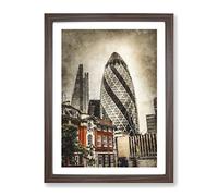 The Gherkin In London Painting Modern Framed Print | A4 Walnut Framed Wall Art | Ready to Hang | Modern Historical Picture | Living Room Bedroom Lounge Office