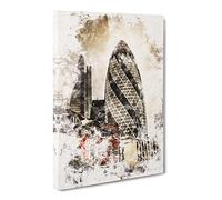 The Gherkin In London Watercolour Canvas Print | Gallery Wrapped 30mm Frame Wall Art | 30x20 inches | Ready to Hang | Modern Picture | Living Room Bedroom Lounge Office