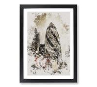 The Gherkin in London Watercolour Framed Print | A2 Black Framed Wall Art | Ready to Hang | Modern Historical Picture | Living Room Bedroom Lounge Office