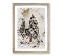 The Gherkin in London Watercolour Framed Print | A2 Oak Framed Wall Art | Ready to Hang | Modern Historical Picture | Living Room Bedroom Lounge Office
