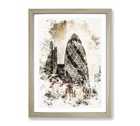 The Gherkin In London Watercolour Modern Framed Print | A2 Oak Framed Wall Art | Ready to Hang | Modern Historical Picture | Living Room Bedroom Lounge Office