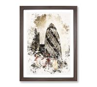 The Gherkin In London Watercolour Modern Framed Print | A2 Walnut Framed Wall Art | Ready to Hang | Modern Historical Picture | Living Room Bedroom Lounge Office