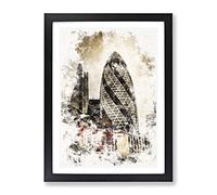 The Gherkin In London Watercolour Modern Framed Print | A3 Black Framed Wall Art | Ready to Hang | Modern Historical Picture | Living Room Bedroom Lounge Office