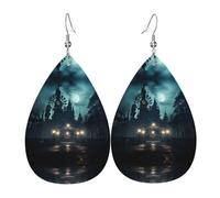 the ghost in the night Pattern leather earrings | Water drop-shaped printed earrings, suitable for daily/party/dating scenes