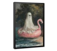 The Ghost on The Flamingo's Swimming Circle Canvas Poster Bedroom Decor Landscape Office Room Decor Gift 12" L X 18" W
