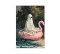 The Ghost on The Flamingo's Swimming Circle Canvas Poster Wall Art Decor Print Picture Paintings for Living Room Bedroom Decoration 20x30inch(50x75cm)