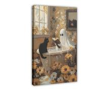 The Ghost Reading in The Bathtub And The Black Cat Bathroom Canvas Poster Wall Art Decor Print Picture Paintings for Living Room Bedroom Decoration 24x36inch(60x90cm)