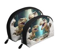 The Giant Dinosaur Broke Through The Wall Printed Makeup Bags 2-Piece Portable Shell Travel Toiletry Bag
