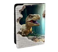 The Giant Dinosaur Broke Through The Wall Printed Passport Holder,Travel Pu Leather Passport Cover Case Organiser for Men Women,6.5 Inch