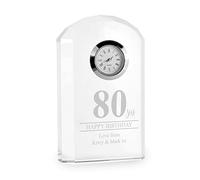 The Gift Experience Engraved 80th Birthday Mantel Clock, Personalised Gifts, Birthday Gifts, Crystal Clock