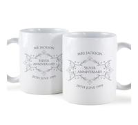 The Gift Experience Pair of 25th Wedding Anniversary Mugs, Personalised Mugs, Wedding Anniversary Mugs