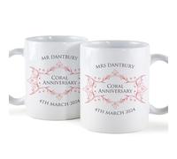 The Gift Experience Personalised Coral Anniversary Pair of Mugs, Matching Mugs, 35th Wedding Anniversary