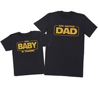 The Gift Project Jedi Master Dad & Jedi Baby - Dads T-Shirt & Baby T-Shirt - Matching Set Set - Baby | 3-6M, Black