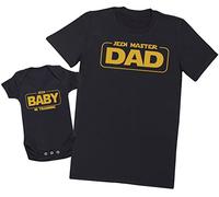The Gift Project Jedi Master Dad & Jedi Baby - Mens T Shirt & Baby Bodysuit - Matching Set - Adult - X-Large, Black