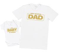The Gift Project Jedi Master Dad & Jedi Baby - Mens T Shirt & Baby Bodysuit - Matching Set - Adult - XX-Large, White