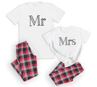 The Gift Project Mr & Mrs - Couples Matching Pyjamas - Top & Tartan PJ Bottoms - (Sold Separately) Black