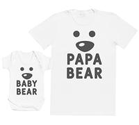 The Gift Project Papa Bear & Baby Bear Face - Dad T-Shirt & Baby Bodysuit - Matching Set - Dad T | Large, White